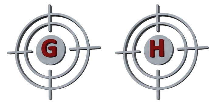gun sights with the letters gh on white background - 3d illustration