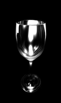 An illustration of an empty wine glass list by multiple lights on a black background.