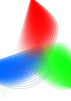 Abstract illustration of transparent red, green, and blue lines and shapes.