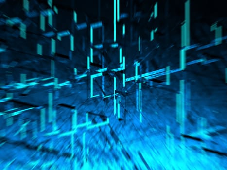 Abstract blue image with zooming motion blur