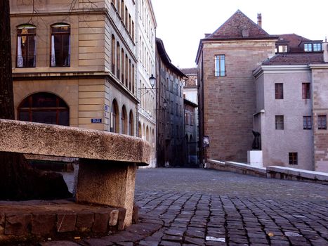 Old city street and buildings in Geneva, Switzerland