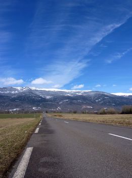 Road to the mountain by beautiful weather