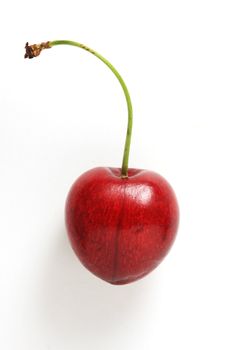 A sinlge red cherry isolated on white