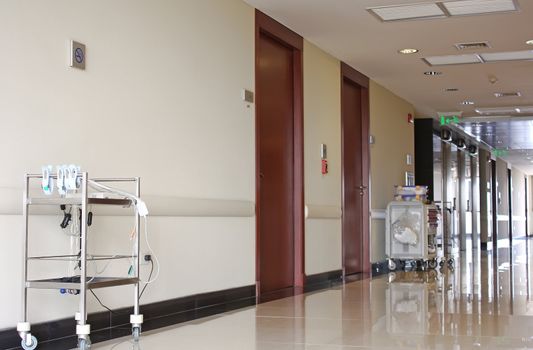 Hospital corridor with medical equipments