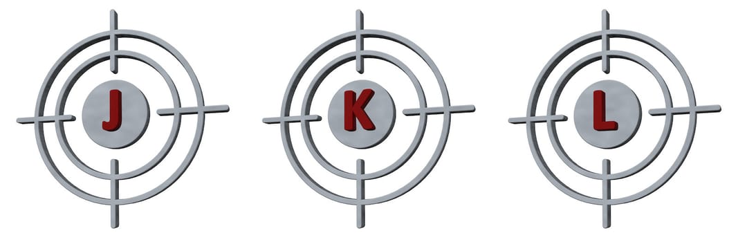 gun sights with the letters jkl on white background - 3d illustration
