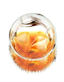 Glass of whiskey with ice cubes isolated on white background with clipping path