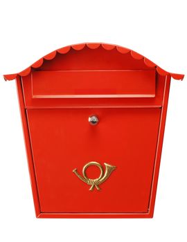 Traditional red mailbox isolated on white, shot in studio. Fantastic color and detail
