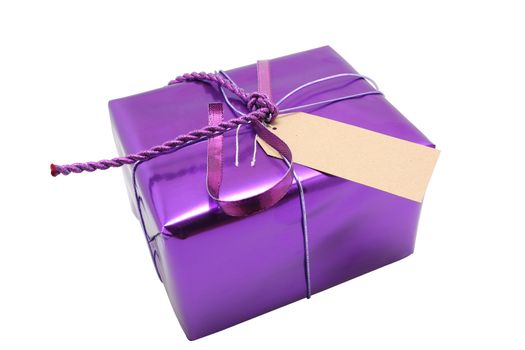 A wrapped present with blank label on it, solid colored paper, generic looking,
insert your own text.