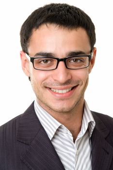 smiling man with glasses on a white background