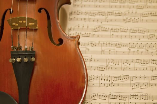 Violin with Music Sheets Musical Notes as Background