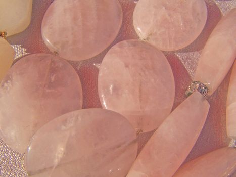 Close up of the pink quartz beads.