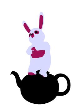 White rabbit from allice in wonderland illustration silhouette on a white background