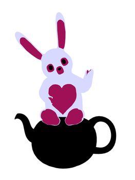White rabbit from allice in wonderland illustration silhouette on a white background