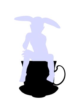 White rabbit from allice in wonderland illustration silhouette on a white background
