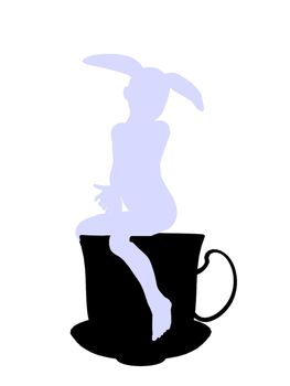 White rabbit from allice in wonderland illustration silhouette on a white background
