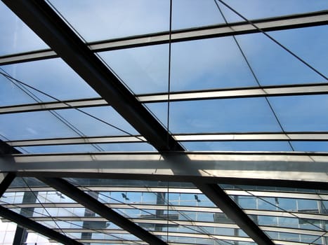 Modern abstract architecture - ceiling made of metal and glass frame