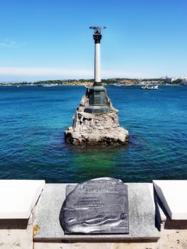 Monument to the flooded ships in a bay of city of Sevastopol