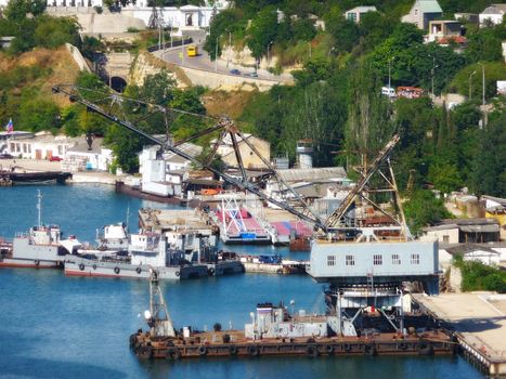 The sea elevating crane in a southern bay of Sevastopol