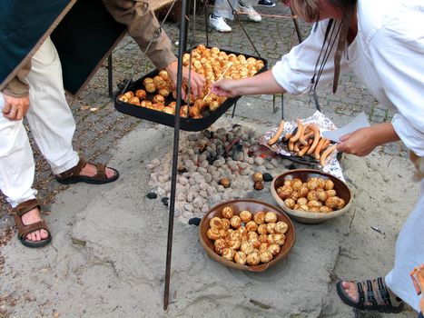 Medieval style outdoors cooking and baking