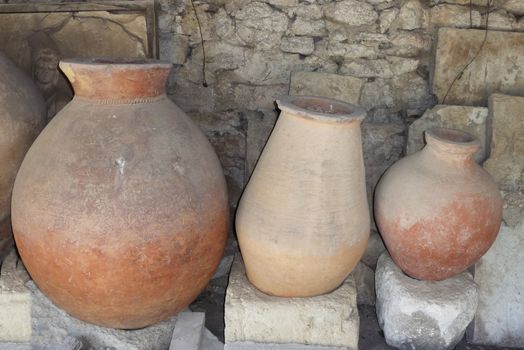 Ancient greek amphoras in a museum of Chersonese Taurian