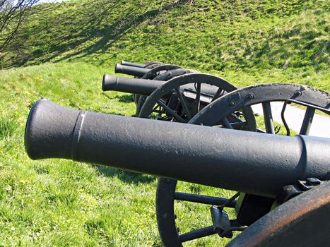 Old Medieval cannon by the city walls of  Fredericia Denmark	
