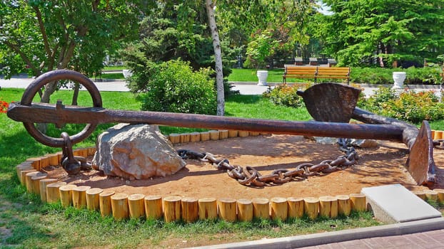 Anchor from the ship of 18 centuries in city park of Sevastopol