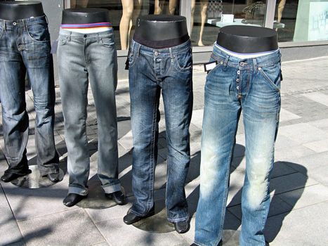 Display of blue jeans pants on dummies mannequin
