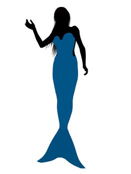 Little mermaid illustration silhouette on a white background
