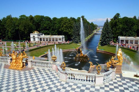 famous petergof park with fountains in Saint Petersburg Russia