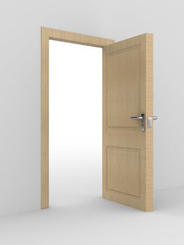 wooden open door. 3D image. home interior