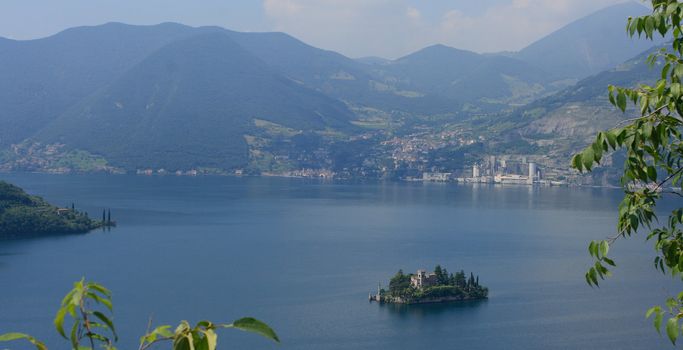 View on Iseo lake with small island