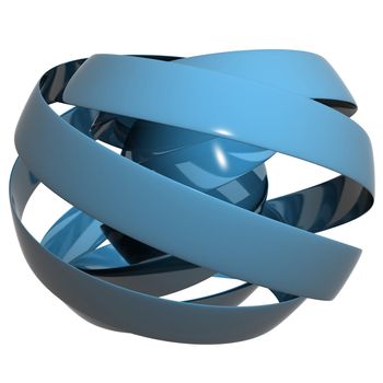 3d render of a ribbon made sphere with reflective material