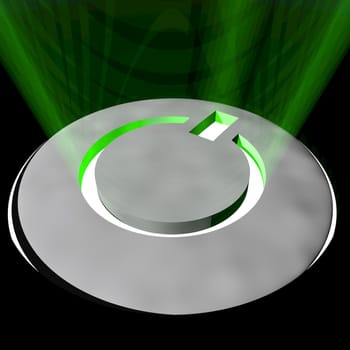 An electronic device’s power button glowing green.