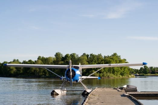 A small water plane prepared for take-off