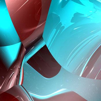 Modern digital shapes and light with a translucent blue effect and crimson highlights.