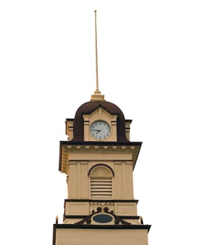 A clock tower isolated on a white background