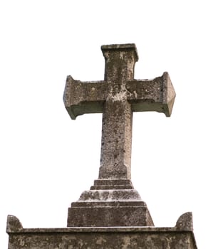 A religious stone cross, isolated on a white background