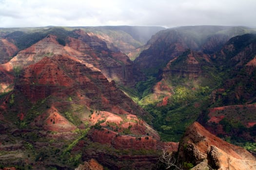 An aerial view of Waimea Canyon