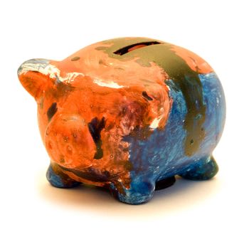 A painted piggy bank isolated on a white background