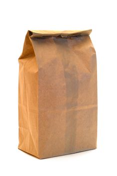A brown paper bag isolated on a white background