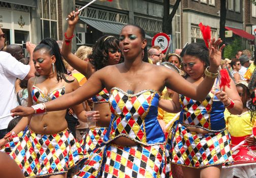 ROTTERDAM - SUMMER CARNIVAL, JULY 26, 2008. Carnival dancers in the parade at the Caribbean Carnaval in Rotterdam.