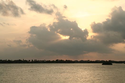 One of the Florida Keys on the horizon during sunset.