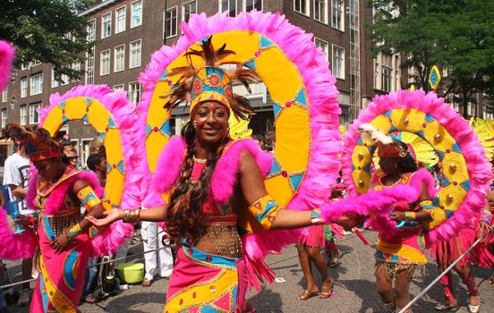 ROTTERDAM - SUMMER CARNIVAL, JULY 26, 2008. Carnival dancers in the parade at the Caribbean Carnival in Rotterdam.
