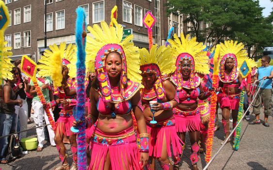 ROTTERDAM - SUMMER CARNIVAL, JULY 26, 2008. Carnival dancers dressed as American Indians in the Caribbean carnival parade in Rotterdam on July 26.
