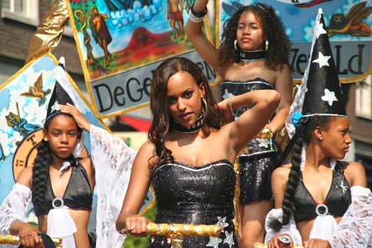 ROTTERDAM - SUMMER CARNIVAL, JULY 26, 2008. Carnival dancers with Tarot theme at the Caribbean carnival parade in Rotterdam on July 26.