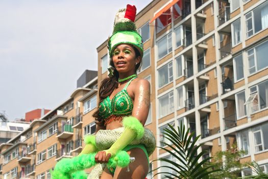 ROTTERDAM - SUMMER CARNIVAL, JULY 26, 2008. Carnival dancer with Snake theme at the Caribbean carnival parade in Rotterdam on July 26.