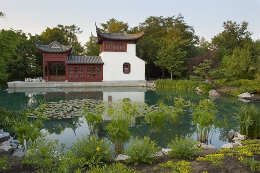 chinease pavilion in botanical garden of Montreal, Quebec Canada