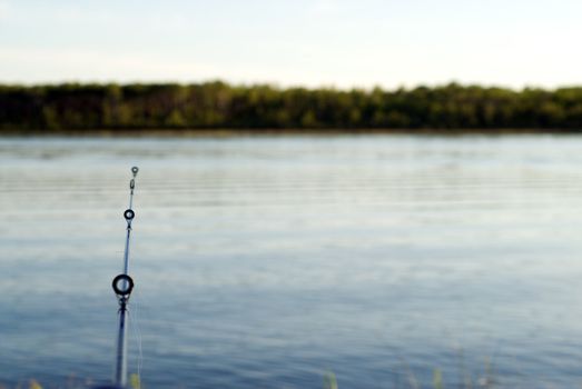 Somebody casting a line to catch fish in a lake