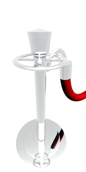 A silver stanchion with a red rope illustrated on a white background.