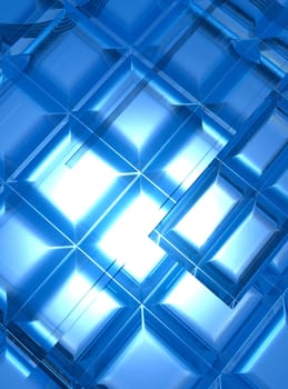 A background illustration of glowing blue squares in a random order.